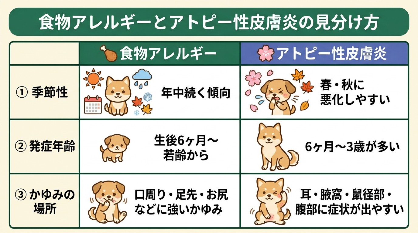 食べ物のアレルギーとアトピーの比較表