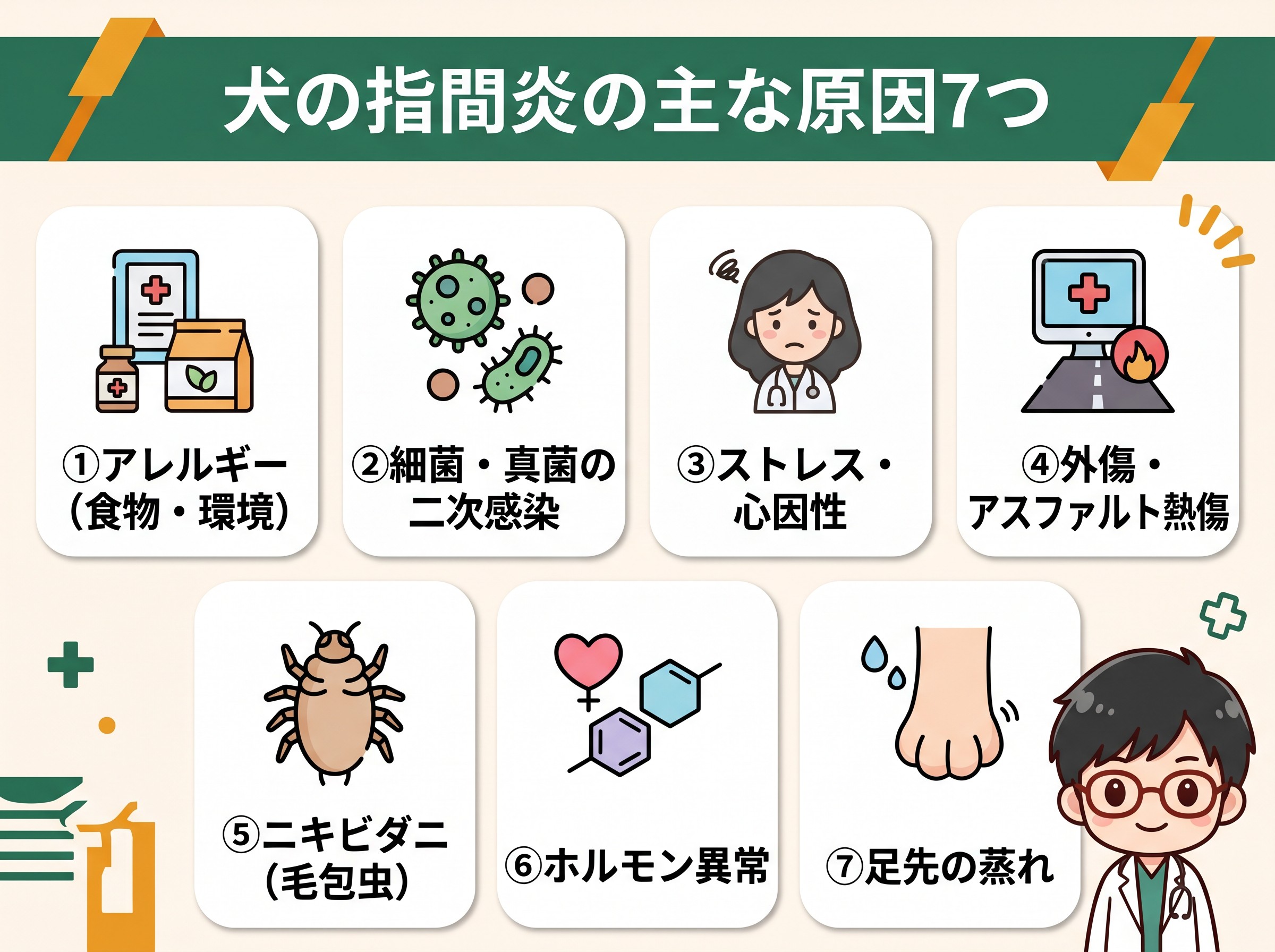 犬の指間炎の主な原因7つ インフォグラフィック