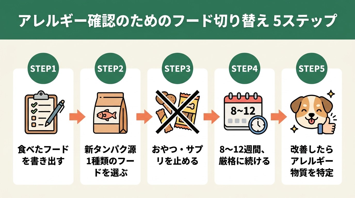 アレルギー確認のためのフード切り替え 5ステップ