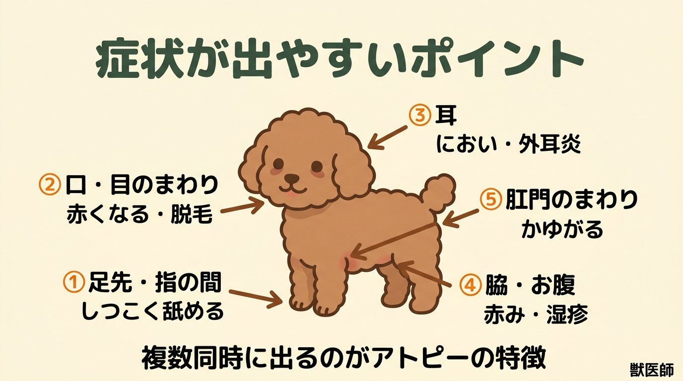 アトピー性皮膚炎で症状が出やすいポイント