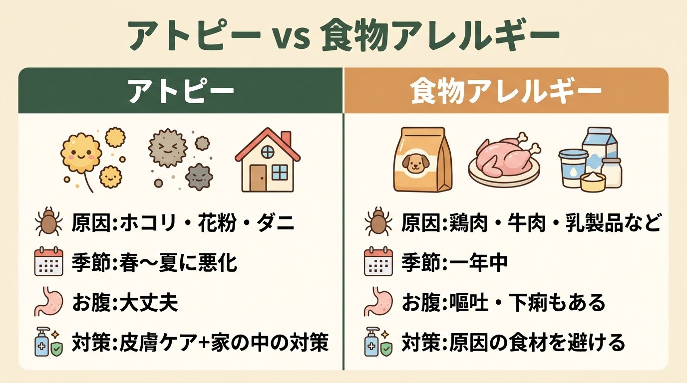 アトピー vs 食物アレルギー 早見表