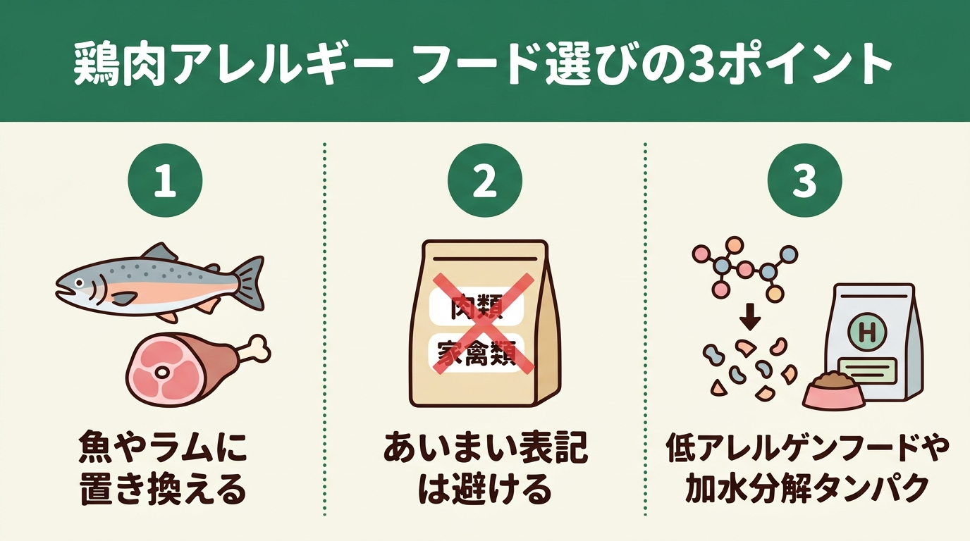 鶏肉アレルギー|フード選びの3ポイント