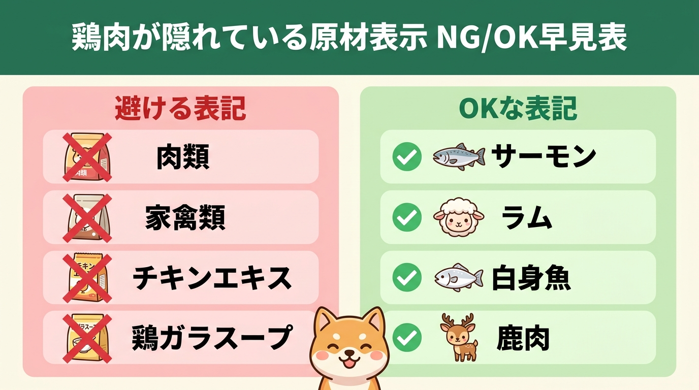 鶏肉が隠れている原材表示 NG/OK早見表