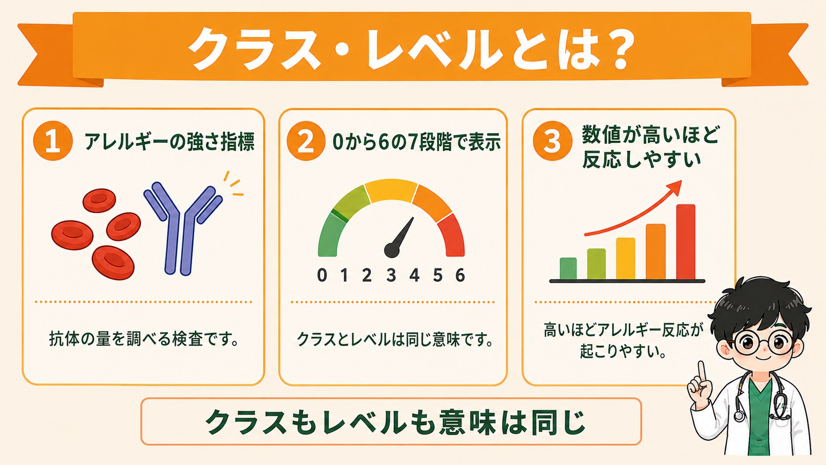 クラス・レベルとは：アレルギー反応の強さを示す7段階指標
