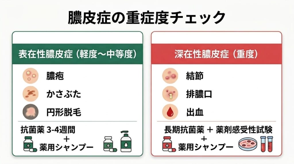 犬の膿皮症の重症度チェック:表在性膿皮症と深在性膿皮症の違い